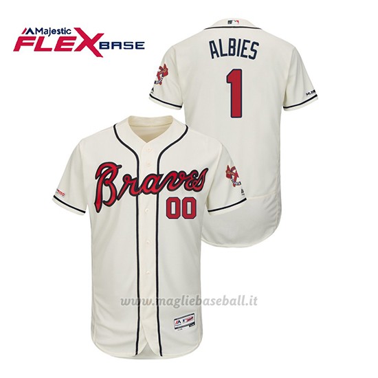 Maglia Baseball Uomo Atlanta Braves Ozzie Albies 150th Aniversario Patch Autentico Flex Base Crema
